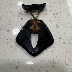 Vintage Black Brooch with Gold Chain